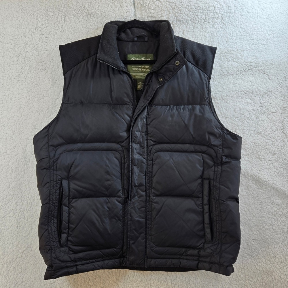 Eddie Bauer Mens L Black Down Vest Quilted‎ Goose Down Puffer Lightweight Casual - Picture 5 of 10